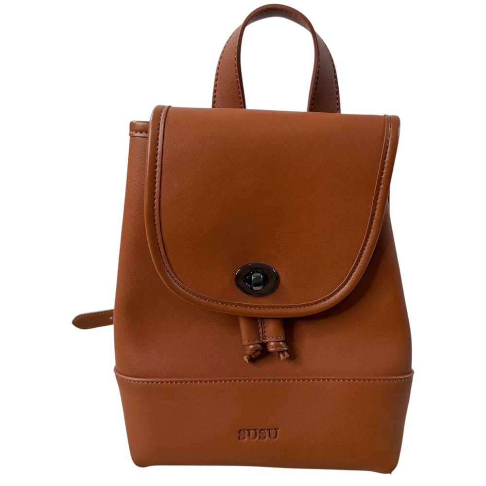SUSU Nicole Cognac Brown Leather‎ Mini Backpack Turn Lock Small